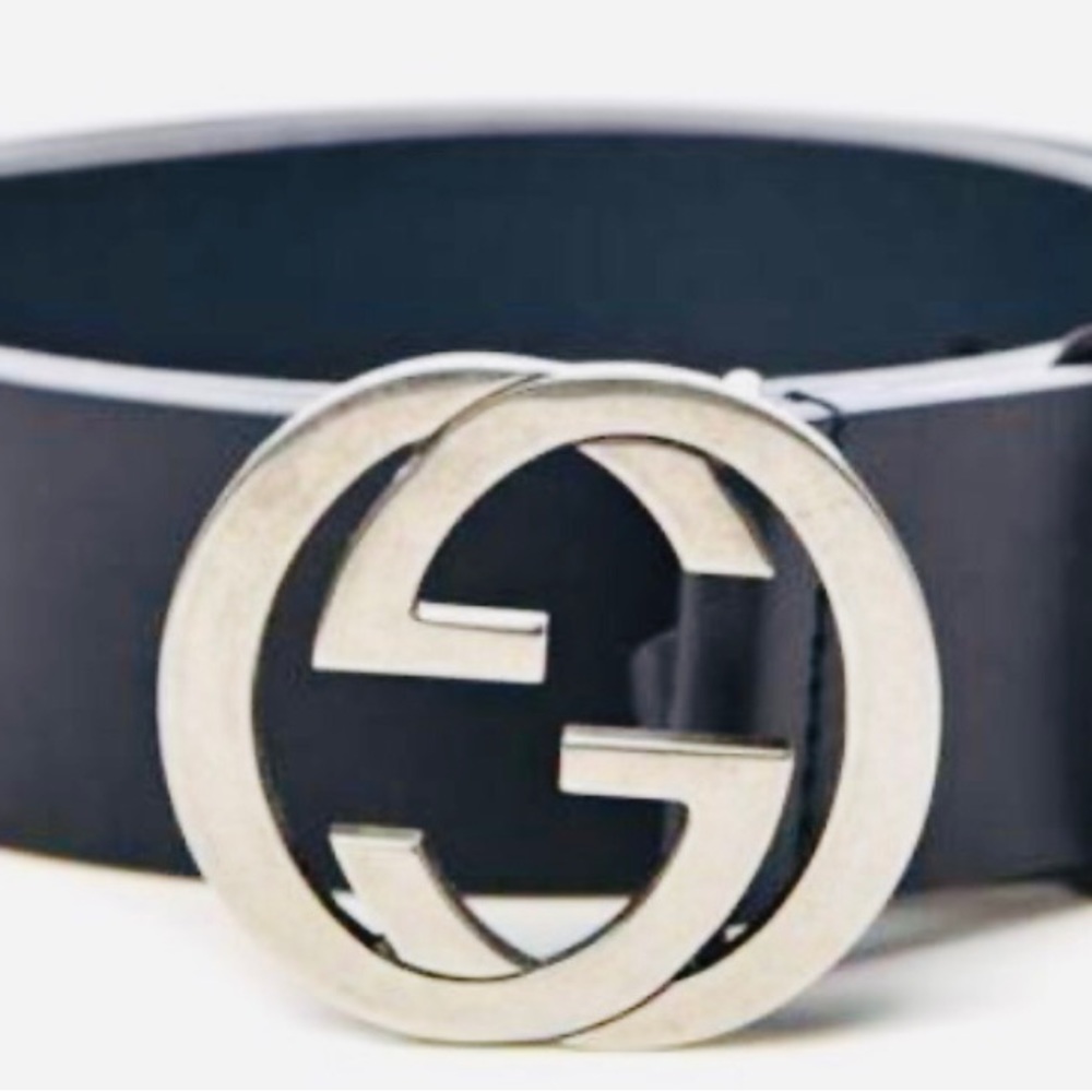Authentic New GUCCI GG INTERLOCKING LEATHER BELT BLACK. Size 105cm/40inc…